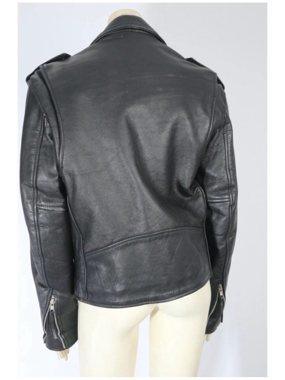 Women's Black Leather Biker Jacket with Belted Waist - Picture 6 of 7